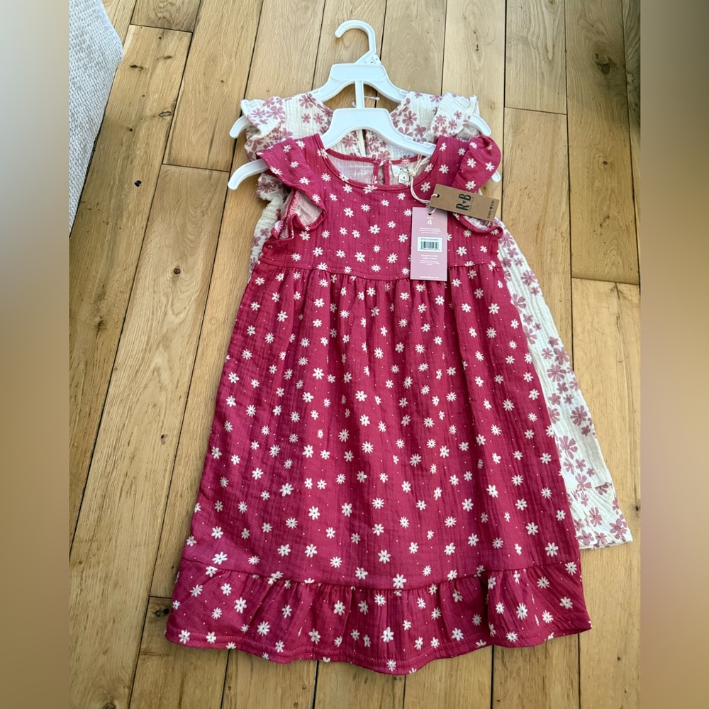 R&B Girls Berry Pink Floral Ruffle Dress – Size 4 – NWT